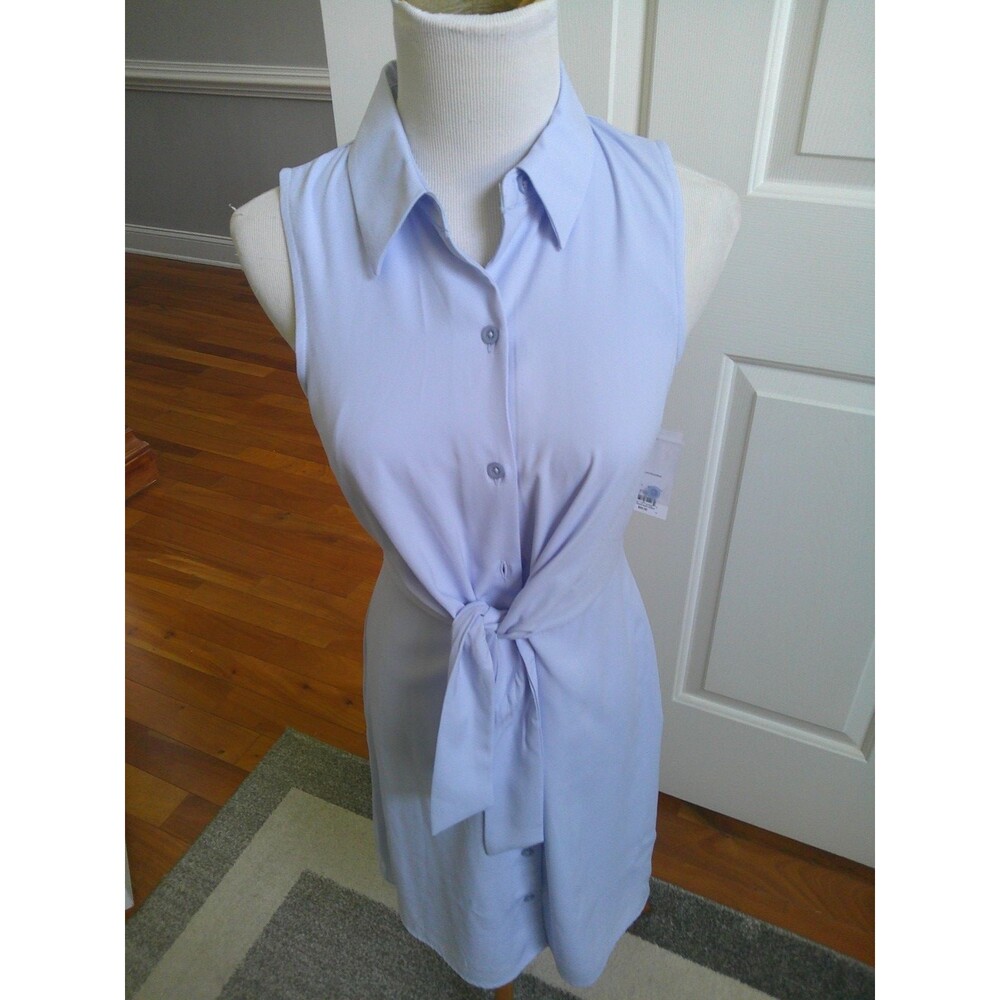 NWT Nine West  Ice Blue Button Front Shirtwaist Dress w/ tie. elastic back  XS